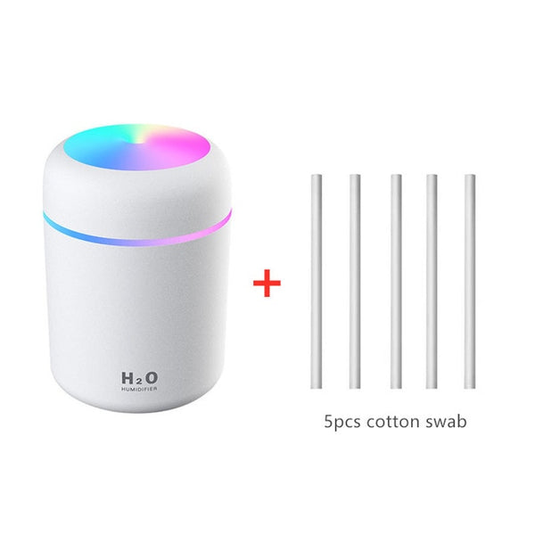 300ML White Mini Air Humidifer Aroma Essential Oil Diffuser with Romantic Lamp USB Mist Maker Aromatherapy Humidifiers for Home