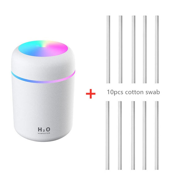 300ML White Mini Air Humidifer Aroma Essential Oil Diffuser with Romantic Lamp USB Mist Maker Aromatherapy Humidifiers for Home