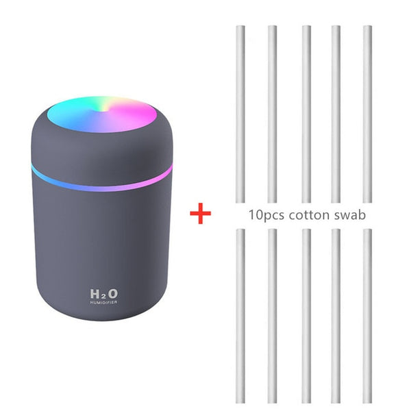 300ML White Mini Air Humidifer Aroma Essential Oil Diffuser with Romantic Lamp USB Mist Maker Aromatherapy Humidifiers for Home